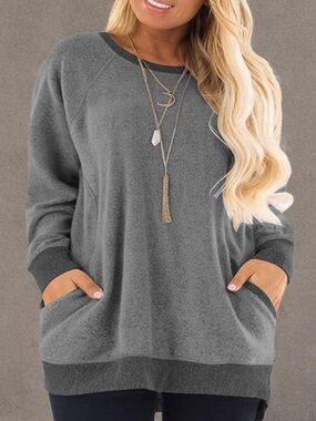 Heather Gray Rayon-Spandex Long sleeve with pockets top